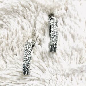 Vintage Rhinestone Les Bernard Hoop Sparkle Earrings Screw Back Clip On